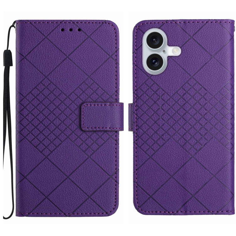 For iPhone 16 Plus Rhombic Grid Texture Leather Phone Case(Purple) - iPhone 16 Plus Cases by PMC TechLife | Online Shopping South Africa | PMC TechLife | Buy Now Pay Later Mobicred