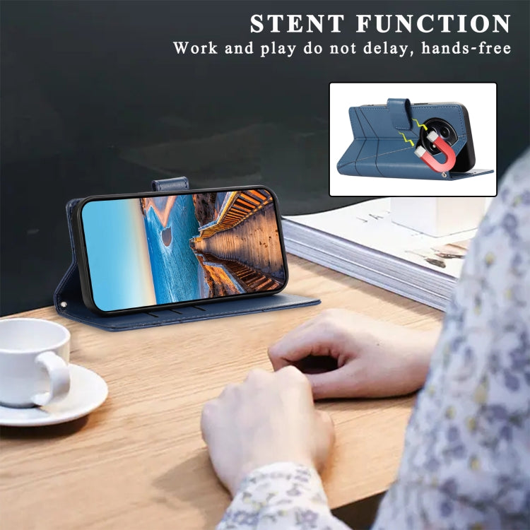 For Realme 12 5G PU Genuine Leather Texture Embossed Line Phone Case(Blue) - free shipping - PMC TechLife - Order now!