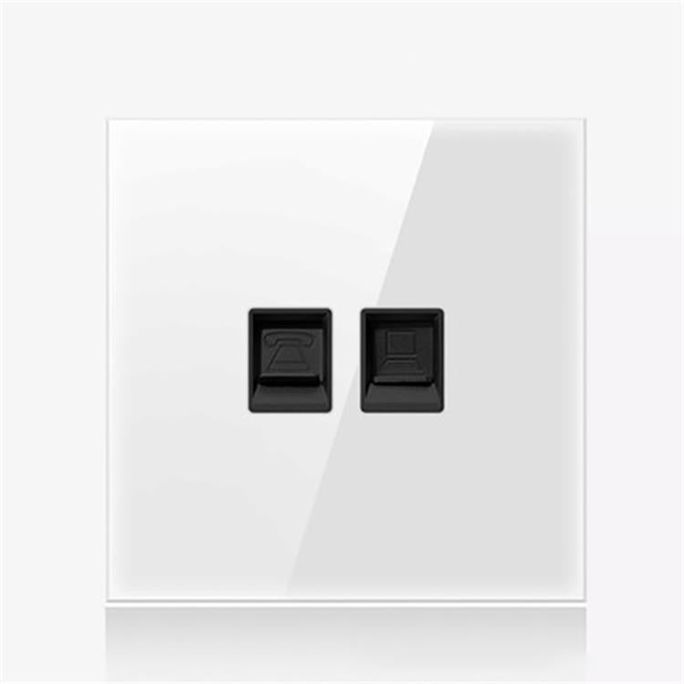 86mm Round LED Tempered Glass Switch Panel, White Round Glass, Style:Telephone-Computer Socket - Switch by PMC Jewellery | Online Shopping South Africa | PMC Jewellery | Buy Now Pay Later Mobicred