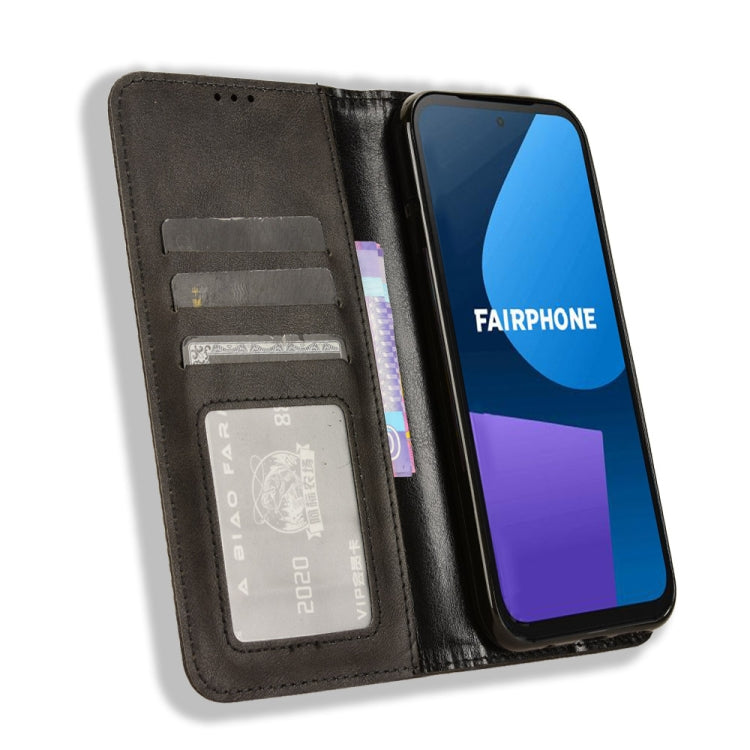 For Fairphone 5 Magnetic Buckle Retro Texture Leather Phone Case(Black) - More Brand by PMC TechLife | Online Shopping South Africa | PMC TechLife | Buy Now Pay Later Mobicred