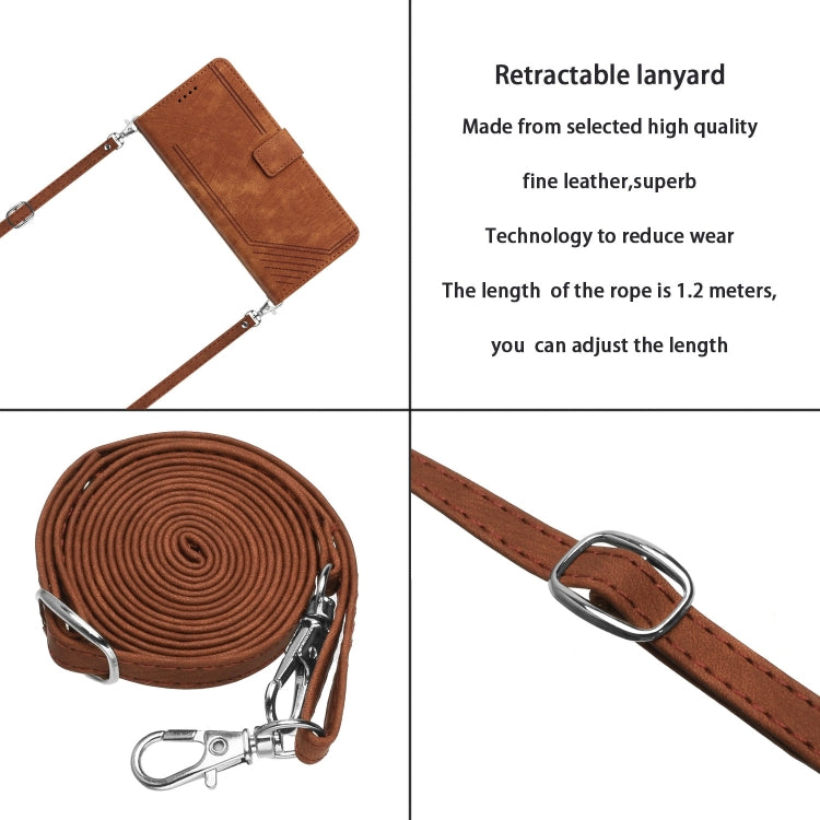 For vivo Y38 5G Skin Feel Stripe Pattern Leather Phone Case with Lanyard(Brown) - vivo Cases by PMC TechLife | Online Shopping South Africa | PMC TechLife | Buy Now Pay Later Mobicred