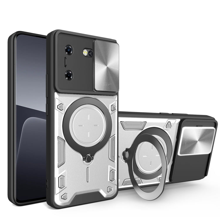 For Tecno Pova 5 CD Texture Sliding Camshield Magnetic Holder Phone Case(Silver) - Tecno Cases by PMC TechLife | Online Shopping South Africa | PMC TechLife | Buy Now Pay Later Mobicred