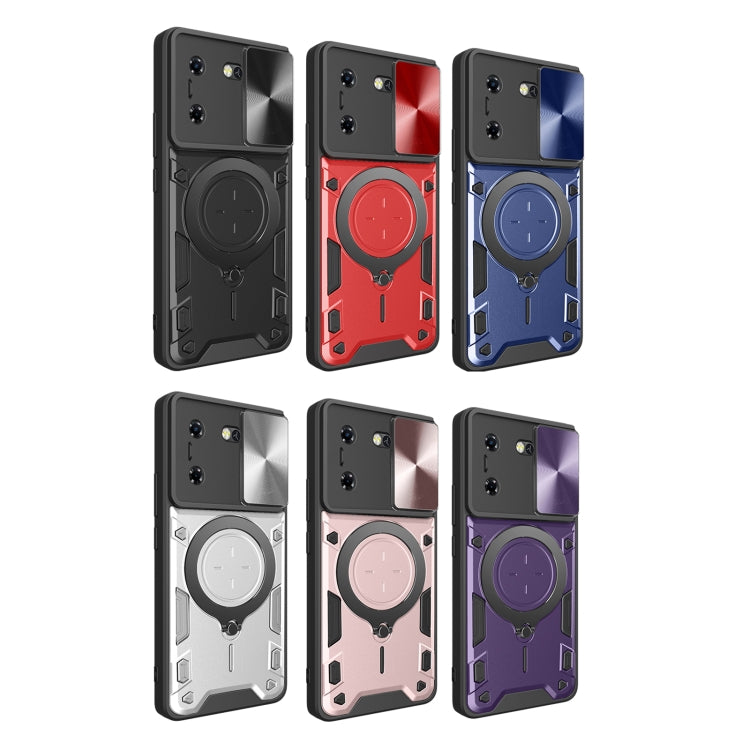 For Tecno Pova 5 CD Texture Sliding Camshield Magnetic Holder Phone Case(Silver) - Tecno Cases by PMC TechLife | Online Shopping South Africa | PMC TechLife | Buy Now Pay Later Mobicred
