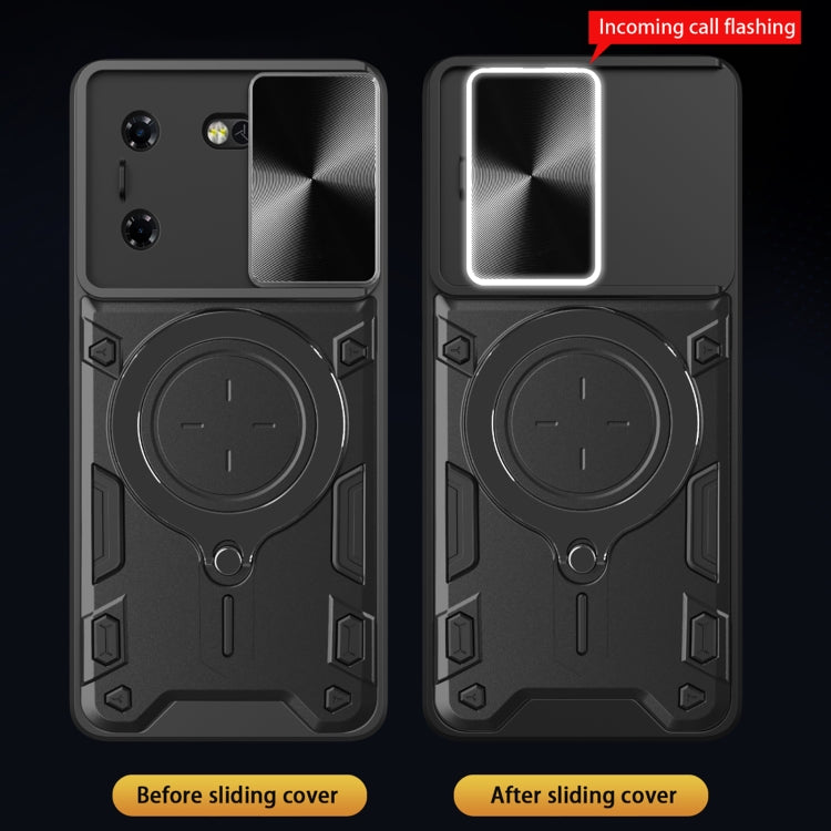 For Tecno Pova 5 CD Texture Sliding Camshield Magnetic Holder Phone Case(Silver) - Tecno Cases by PMC TechLife | Online Shopping South Africa | PMC TechLife | Buy Now Pay Later Mobicred