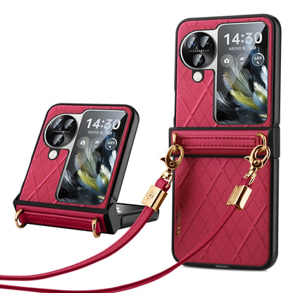 For OPPO Find N3 Flip SULADA Elegant Rhombic Texture Folding Phone Case with Lanyard(Red) - Find N3 Flip Cases by SULADA | Online Shopping South Africa | PMC Jewellery