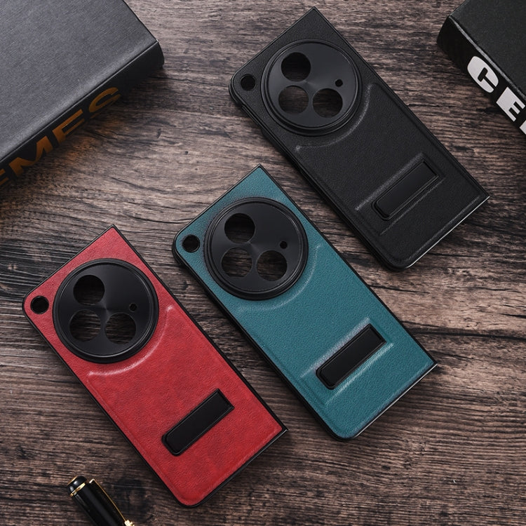 For OPPO Find N3 / OnePlus Open PC + Leather Texture Phone Case with Metal Holder(Black) - Find N3 Cases by PMC TechLife | Online Shopping South Africa | PMC TechLife | Buy Now Pay Later Mobicred
