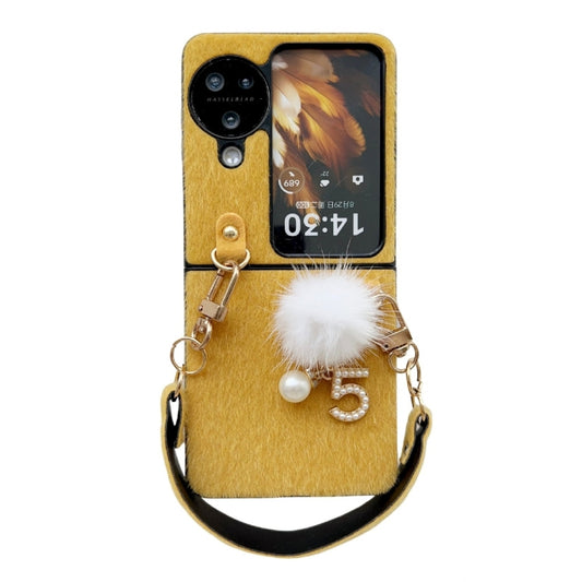 For OPPO Find N3 Flip Plush PC Phone Case with Lanyard(Yellow) - Find N3 Flip Cases by PMC Jewellery | Online Shopping South Africa | PMC Jewellery