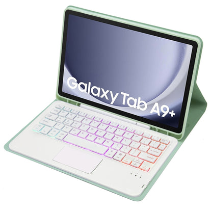 For Samsung Galaxy Tab A9+ X210/X215/X215 A09B-AS Candy Color Touch Backlight Bluetooth Keyboard Leather Tablet Case with Pen Holder(Light Green) - Samsung Keyboard by PMC Jewellery | Online Shopping South Africa | PMC Jewellery