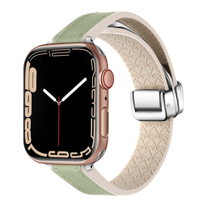 For Apple Watch SE 2023 44mm Magnetic Folding Leather Silicone Watch Band(Grass Green) - Watch Bands by PMC Jewellery | Online Shopping South Africa | PMC Jewellery