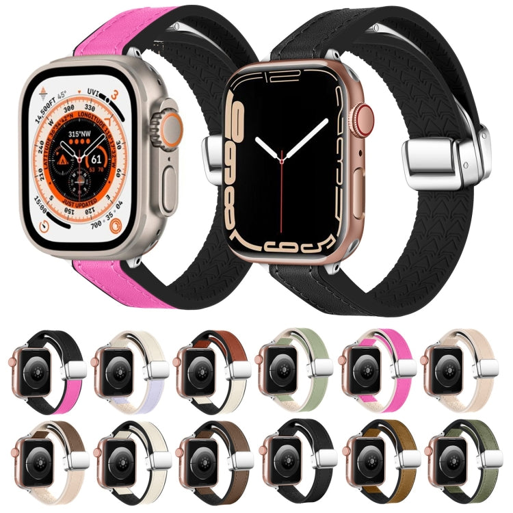 For Apple Watch Series 9 41mm Magnetic Folding Leather Silicone Watch Band(Apricot) - Watch Bands by PMC Jewellery | Online Shopping South Africa | PMC Jewellery