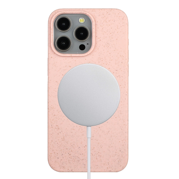 For iPhone 15 Pro Wheat MagSafe Magnetic Straw Material + TPU Phone Case(Pink) - iPhone 15 Pro Cases by PMC Jewellery | Online Shopping South Africa | PMC Jewellery