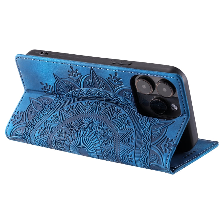 For iPhone 16 Pro Totem Embossed Magnetic Leather Phone Case(Blue) - iPhone 16 Pro Cases by PMC TechLife | Online Shopping South Africa | PMC TechLife | Buy Now Pay Later Mobicred
