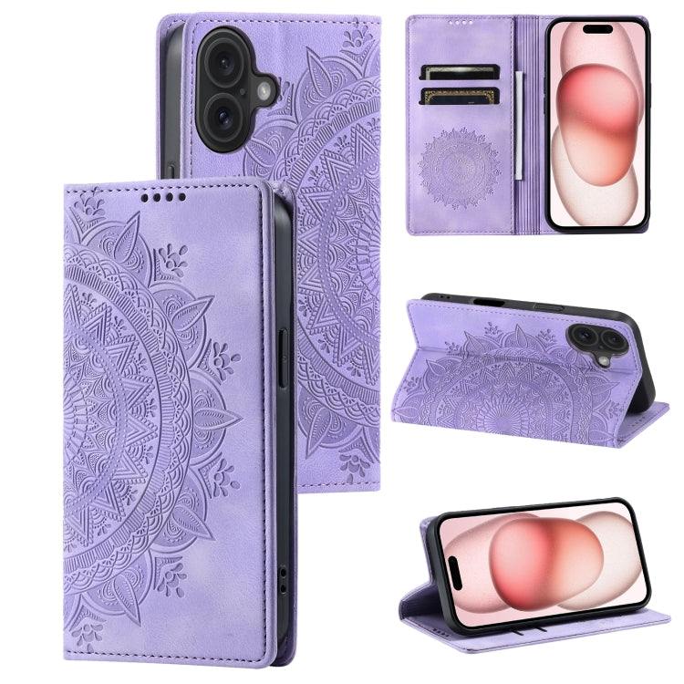 For iPhone 16 Plus Totem Embossed Magnetic Leather Phone Case(Purple) - iPhone 16 Plus Cases by PMC Jewellery | Online Shopping South Africa | PMC Jewellery | Buy Now Pay Later Mobicred