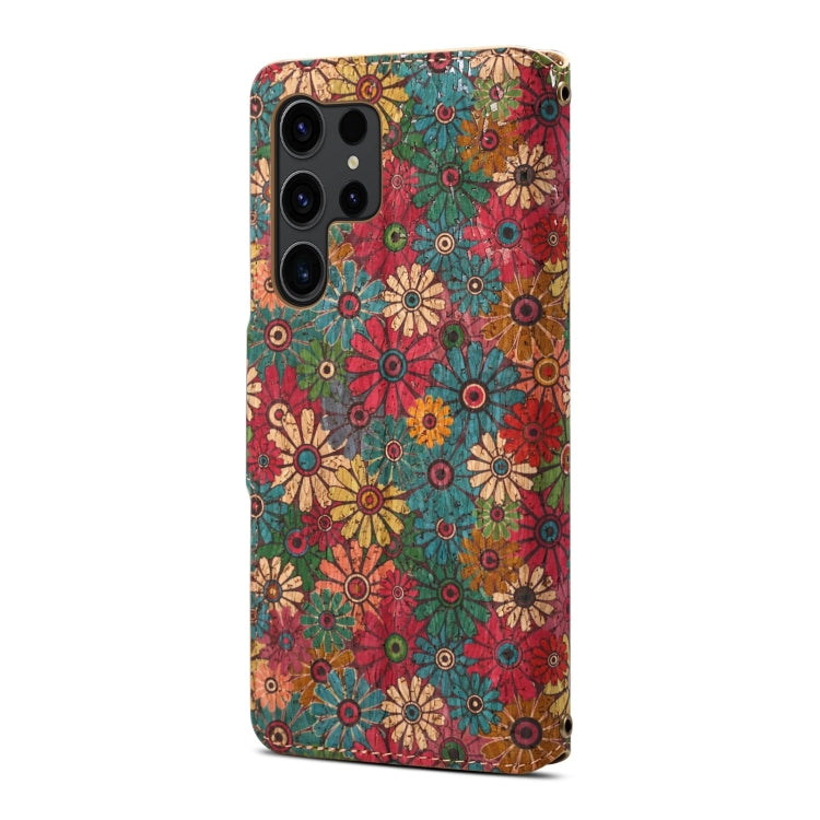 For Samsung Galaxy S24 Ultra 5G Denior Flower Language Series Cork Fabric Oil Edge Leather Phone Case(Spring) - Galaxy S24 Ultra 5G Cases by Denior | Online Shopping South Africa | PMC Jewellery | Buy Now Pay Later Mobicred