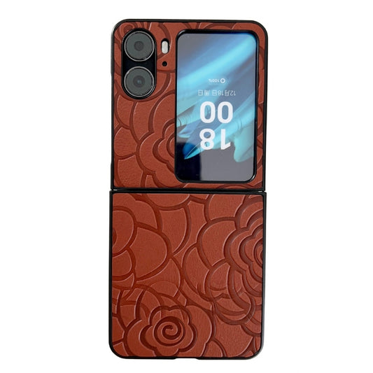 For OPPO Find N2 Flip Impression Flower Pattern Protective Phone Case(Brown) - Find N2 Flip Cases by PMC Jewellery | Online Shopping South Africa | PMC Jewellery | Buy Now Pay Later Mobicred