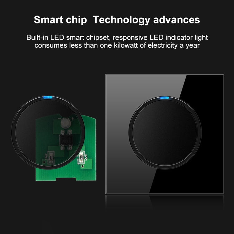 86mm Round LED Tempered Glass Switch Panel, Black Round Glass, Style:Four Open Dual Control -  by PMC Jewellery | Online Shopping South Africa | PMC Jewellery | Buy Now Pay Later Mobicred