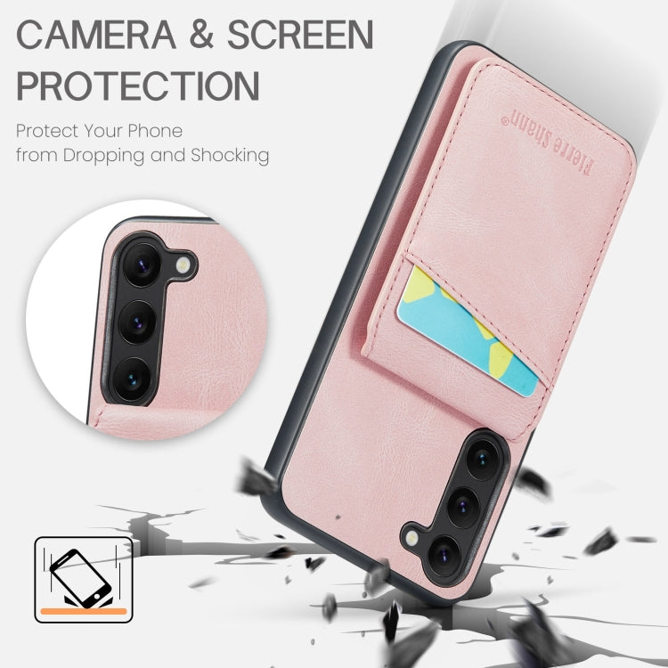 For Samsung Galaxy S24+ 5G Fierre Shann Crazy Horse Card Holder Back Cover PU Phone Case(Pink) - Galaxy S24+ 5G Cases by FIERRE SHANN | Online Shopping South Africa | PMC Jewellery | Buy Now Pay Later Mobicred