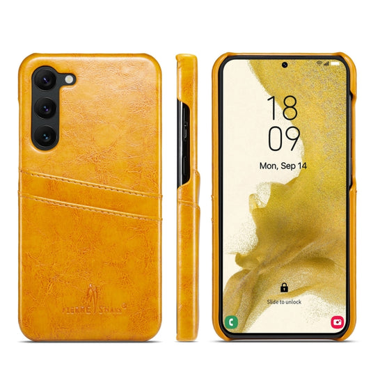 For Samsung Galaxy S24 5G Fierre Shann Oil Wax Texture Leather Phone Case with Card Slots(Yellow) - Galaxy S24 5G Cases by FIERRE SHANN | Online Shopping South Africa | PMC Jewellery | Buy Now Pay Later Mobicred