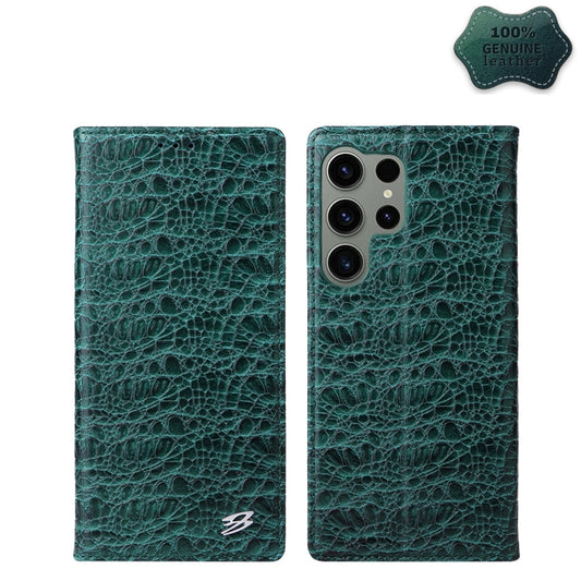 For Samsung Galaxy S24 Ultra 5G Fierre Shann Crocodile Texture Magnetic Genuine Leather Phone Case(Green) - Galaxy S24 Ultra 5G Cases by FIERRE SHANN | Online Shopping South Africa | PMC Jewellery | Buy Now Pay Later Mobicred