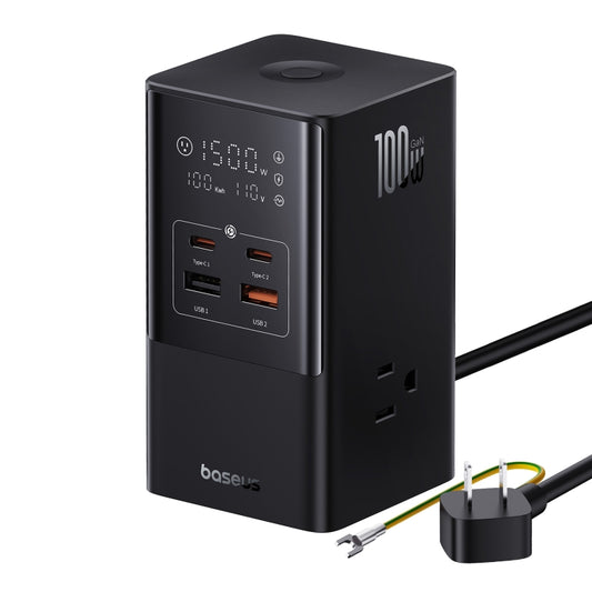 Baseus PowerCombo Tower Power Strip 3xAC+2xType-C+2xUSB 100W with 1.5 Power Cord, JP Plug(Black) - Multifunction Charger by Baseus | Online Shopping South Africa | PMC Jewellery