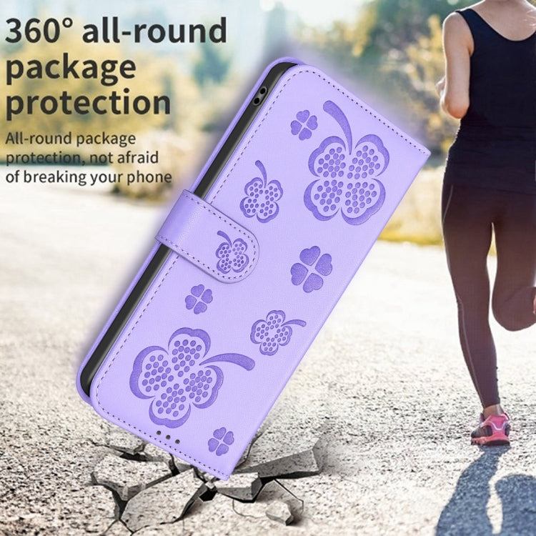 For Honor X7b Four-leaf Embossed Leather Phone Case(Purple) - Honor Cases by PMC TechLife | Online Shopping South Africa | PMC TechLife