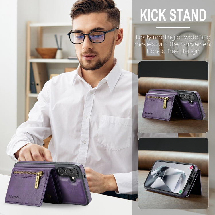 For Samsung Galaxy S24 FE 5G DG.MING M5 Series Zip RFID Multi Card Detachable Leather Phone Case(Purple) - Galaxy S24 FE 5G Cases by DG.MING | Online Shopping South Africa | PMC Jewellery | Buy Now Pay Later Mobicred