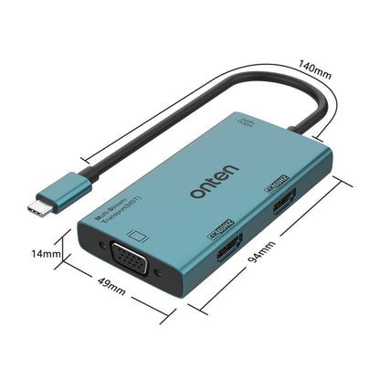 Onten M206 4K 60Hz 4 in 1 Type-C to Dual HDMI + VGA + 3.5mm Video Converter Adapter - USB HUB by Onten | Online Shopping South Africa | PMC Jewellery | Buy Now Pay Later Mobicred