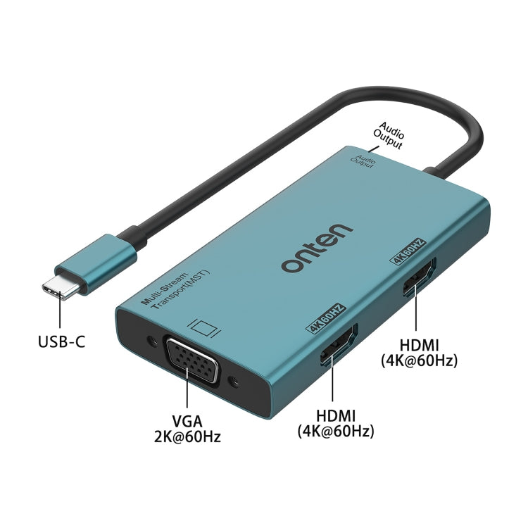 Onten M206 4K 60Hz 4 in 1 Type-C to Dual HDMI + VGA + 3.5mm Video Converter Adapter - USB HUB by Onten | Online Shopping South Africa | PMC Jewellery | Buy Now Pay Later Mobicred