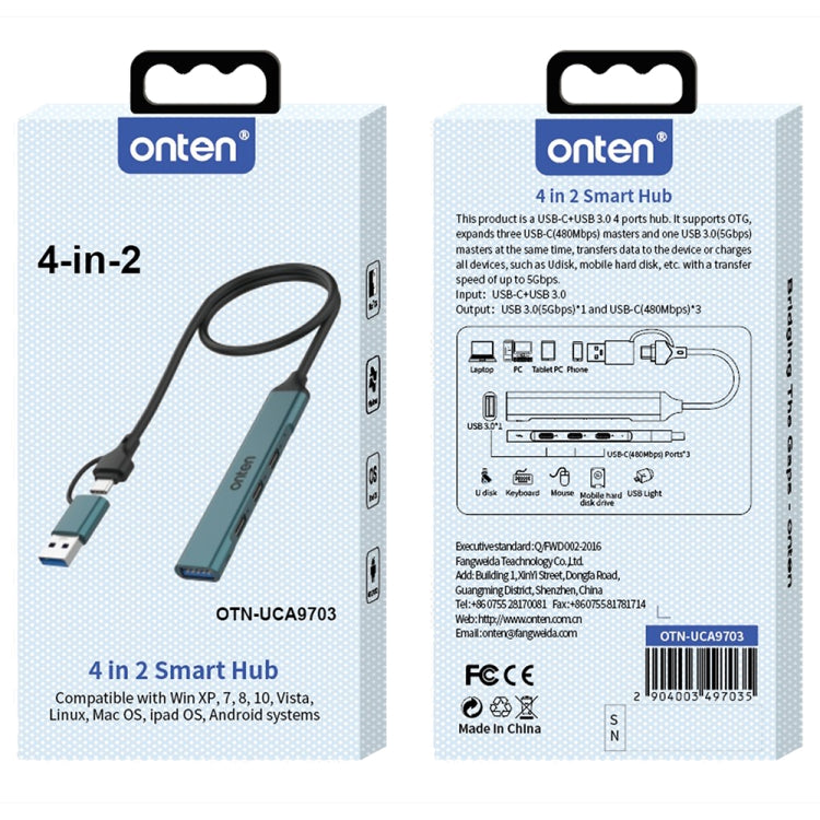 Onten UCA9703S 4 in 2 USB 3.0 + Type-C to 3 Type-C + USB HUB Docking Station - USB 3.0 HUB by Onten | Online Shopping South Africa | PMC Jewellery | Buy Now Pay Later Mobicred