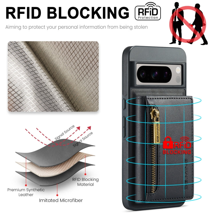 For Google Pixel 8 Pro DG.MING M5 Series Zip RFID Multi Card Detachable Leather Phone Case(Black) - Google Cases by DG.MING | Online Shopping South Africa | PMC TechLife | Buy Now Pay Later Mobicred