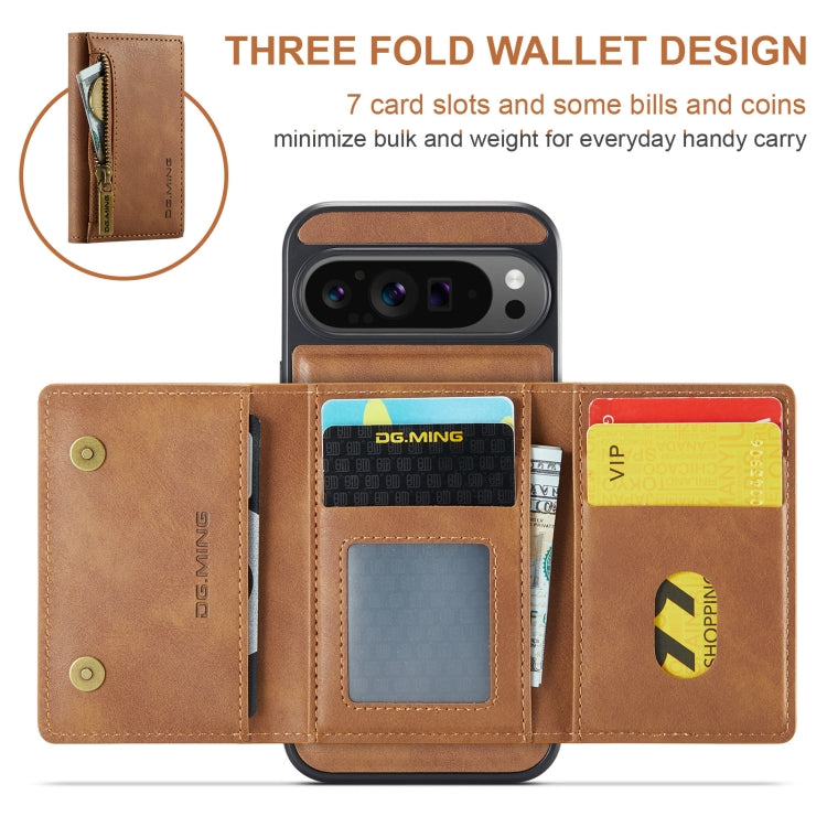 For Google Pixel 9 Pro XL DG.MING M5 Series Zip RFID Multi Card Detachable Leather Phone Case(Brown) - Google Cases by DG.MING | Online Shopping South Africa | PMC Jewellery | Buy Now Pay Later Mobicred