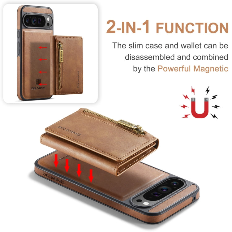 For Google Pixel 9 Pro XL DG.MING M5 Series Zip RFID Multi Card Detachable Leather Phone Case(Brown) - Google Cases by DG.MING | Online Shopping South Africa | PMC Jewellery | Buy Now Pay Later Mobicred