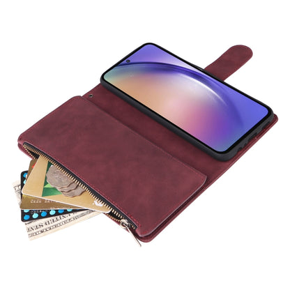 For Samsung Galaxy A55 5G Multifunctional Frosted Zipper Wallet Leather Phone Case(Wine Red) - Galaxy Phone Cases by PMC Jewellery | Online Shopping South Africa | PMC Jewellery