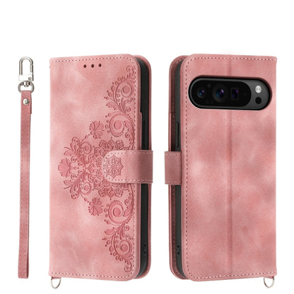 For Google Pixel 9 Pro Skin-feel Flowers Embossed Wallet Leather Phone Case(Pink) - Google Cases by PMC Jewellery | Online Shopping South Africa | PMC Jewellery | Buy Now Pay Later Mobicred