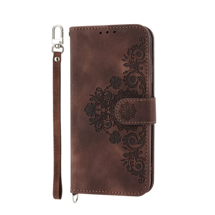 For Google Pixel 9 Pro Skin-feel Flowers Embossed Wallet Leather Phone Case(Brown) - Google Cases by PMC Jewellery | Online Shopping South Africa | PMC Jewellery | Buy Now Pay Later Mobicred