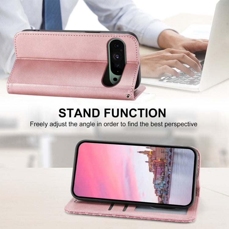 For Google Pixel 9 Cubic Grid Calf Texture Magnetic Leather Phone Case(Rose Gold) - Google Cases by PMC Jewellery | Online Shopping South Africa | PMC Jewellery | Buy Now Pay Later Mobicred