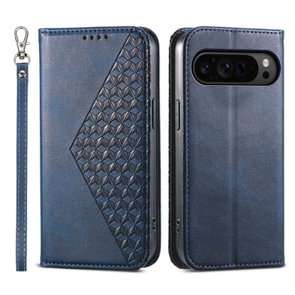 For Google Pixel 9 Pro Cubic Grid Calf Texture Magnetic Leather Phone Case(Blue) - Google Cases by PMC Jewellery | Online Shopping South Africa | PMC Jewellery | Buy Now Pay Later Mobicred