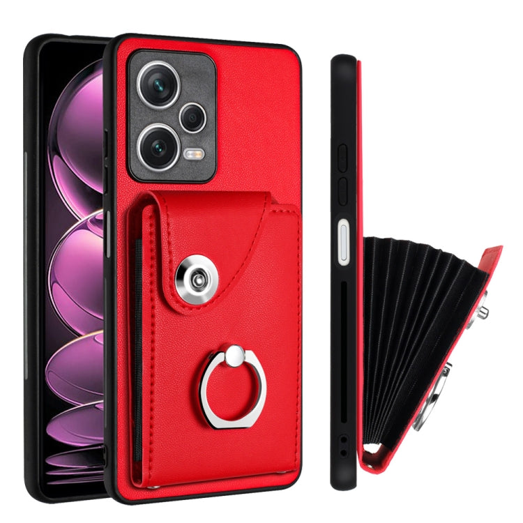 For Xiaomi Redmi Note 12 Pro+ 5G Global Organ Card Bag Ring Holder PU Phone Case(Red) - Xiaomi Cases by PMC Jewellery | Online Shopping South Africa | PMC Jewellery | Buy Now Pay Later Mobicred