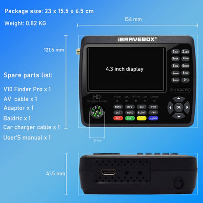 iBRAVEBOX V10 Finder Max 4.3 inch Display Digital Satellite Meter Signal Finder, Support DVB-S/S2/S2X, Plug Type:UK Plug(Black) - Satellite Finder by PMC Jewellery | Online Shopping South Africa | PMC Jewellery | Buy Now Pay Later Mobicred