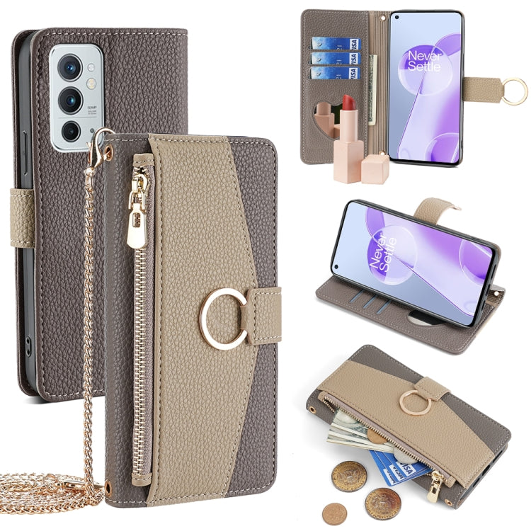 For OnePlus 9RT 5G Crossbody Litchi Texture Leather Phone Case(Grey) - OnePlus Cases by PMC TechLife | Online Shopping South Africa | PMC TechLife | Buy Now Pay Later Mobicred