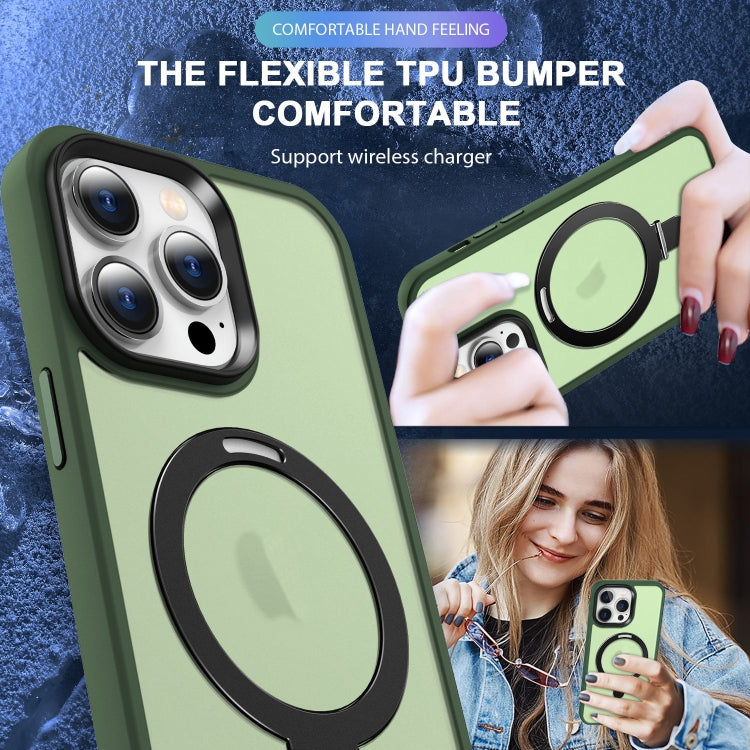 For iPhone 15 Plus MagSafe Holder Skin-feel PC Hybrid TPU Phone Case(Green) - iPhone 15 Plus Cases by PMC Jewellery | Online Shopping South Africa | PMC Jewellery