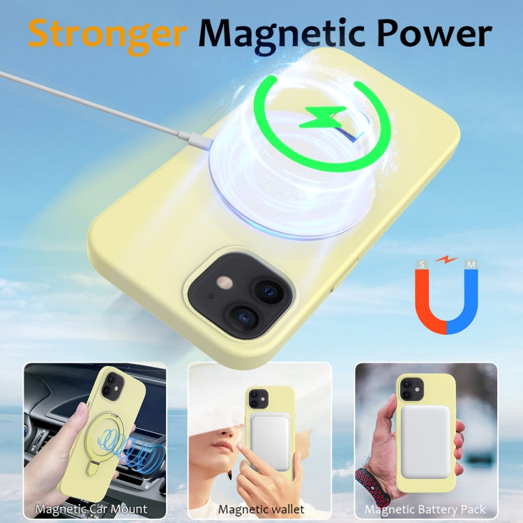 For iPhone 12 MagSafe Magnetic Liquid Silicone Phone Case with Ring Holder(Yellow) - iPhone 12 / 12 Pro Cases by PMC Jewellery | Online Shopping South Africa | PMC Jewellery