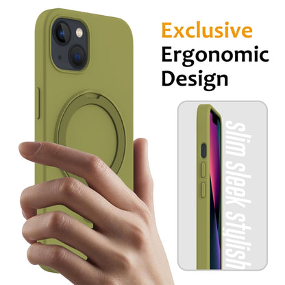 For iPhone 13 MagSafe Magnetic Liquid Silicone Phone Case with Ring Holder(Willow Green) - iPhone 13 Cases by PMC Jewellery | Online Shopping South Africa | PMC Jewellery