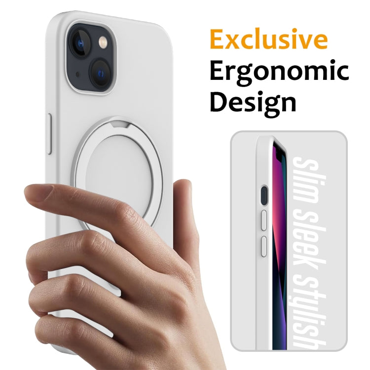 For iPhone 14 Plus MagSafe Magnetic Liquid Silicone Phone Case with Ring Holder(Antique White) - iPhone 14 Plus Cases by PMC Jewellery | Online Shopping South Africa | PMC Jewellery