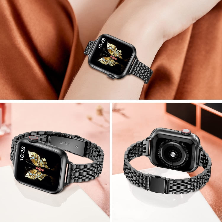 For Apple Watch Series 9 45mm Slim Seven Bead Slingshot Buckle Metal Watch Band(Black) - Watch Bands by PMC Jewellery | Online Shopping South Africa | PMC Jewellery