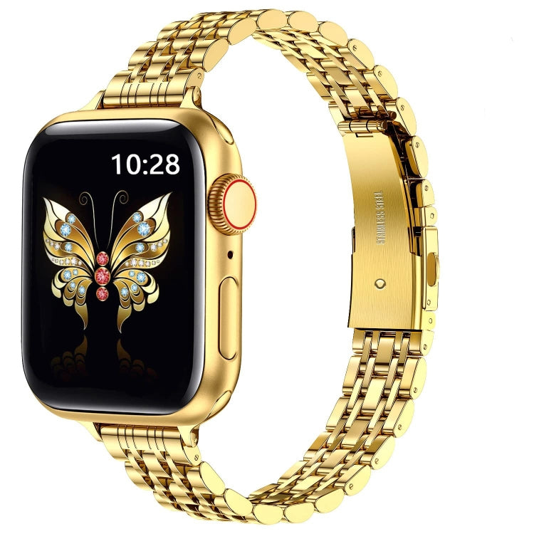 For Apple Watch Series 7 41mm Slim Seven Bead Slingshot Buckle Metal Watch Band(Gold) - Watch Bands by PMC Jewellery | Online Shopping South Africa | PMC Jewellery