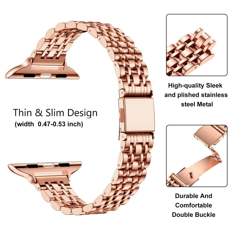 For Apple Watch SE 44mm Slim Seven Bead Slingshot Buckle Metal Watch Band(Rose Gold) - Watch Bands by PMC Jewellery | Online Shopping South Africa | PMC Jewellery