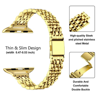 For Apple Watch Series 2 38mm Slim Seven Bead Slingshot Buckle Metal Watch Band(Gold) - Watch Bands by PMC Jewellery | Online Shopping South Africa | PMC Jewellery