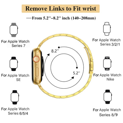 For Apple Watch Series 2 38mm Slim Seven Bead Slingshot Buckle Metal Watch Band(Gold) - Watch Bands by PMC Jewellery | Online Shopping South Africa | PMC Jewellery