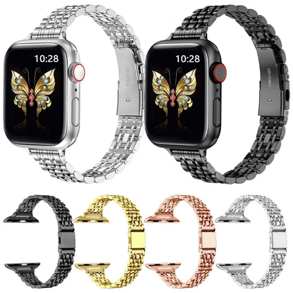 For Apple Watch SE 2023 40mm Slim Seven Bead Slingshot Buckle Metal Watch Band(Silver) - Watch Bands by PMC Jewellery | Online Shopping South Africa | PMC Jewellery